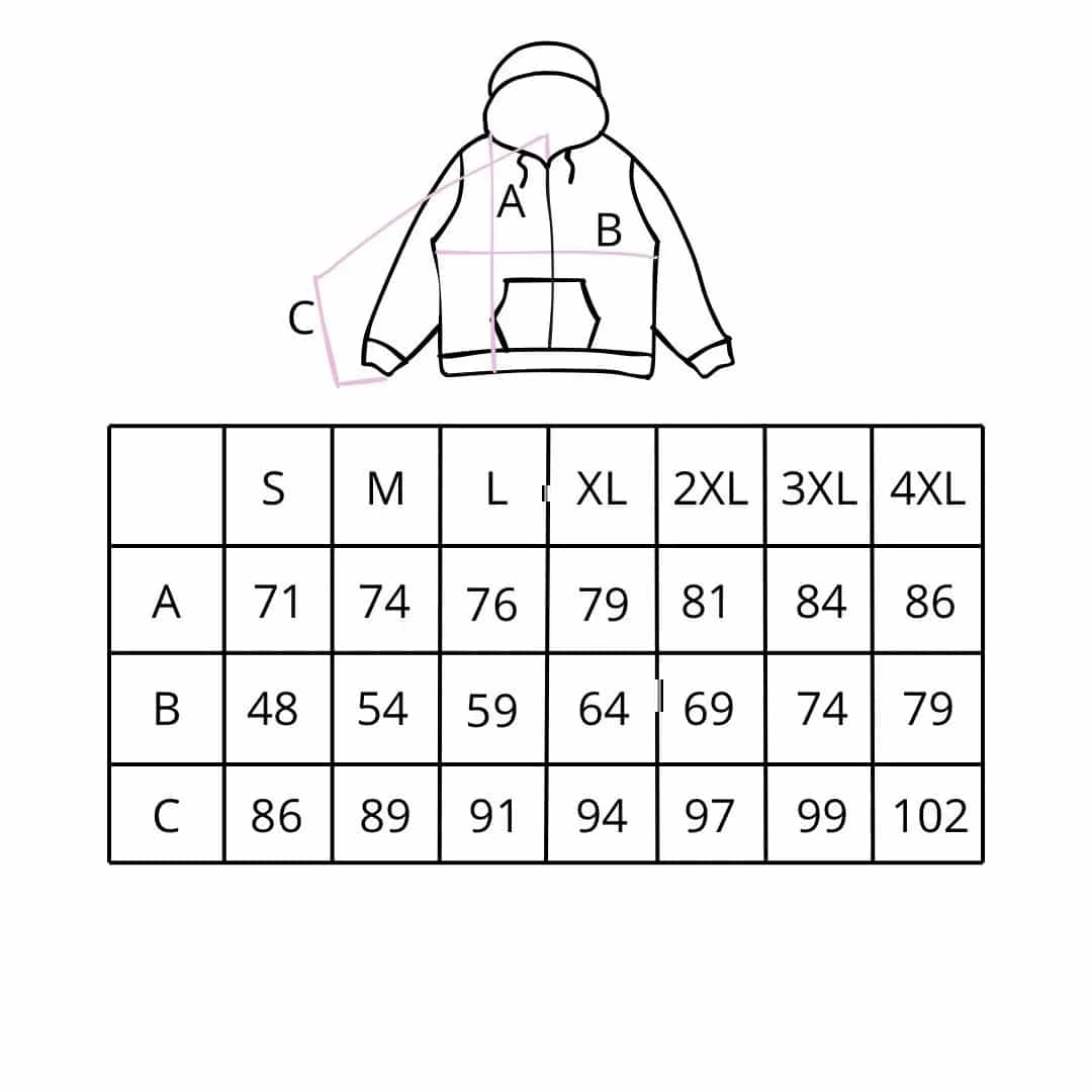 Tabela rozmiarów bluzy rozpinanej