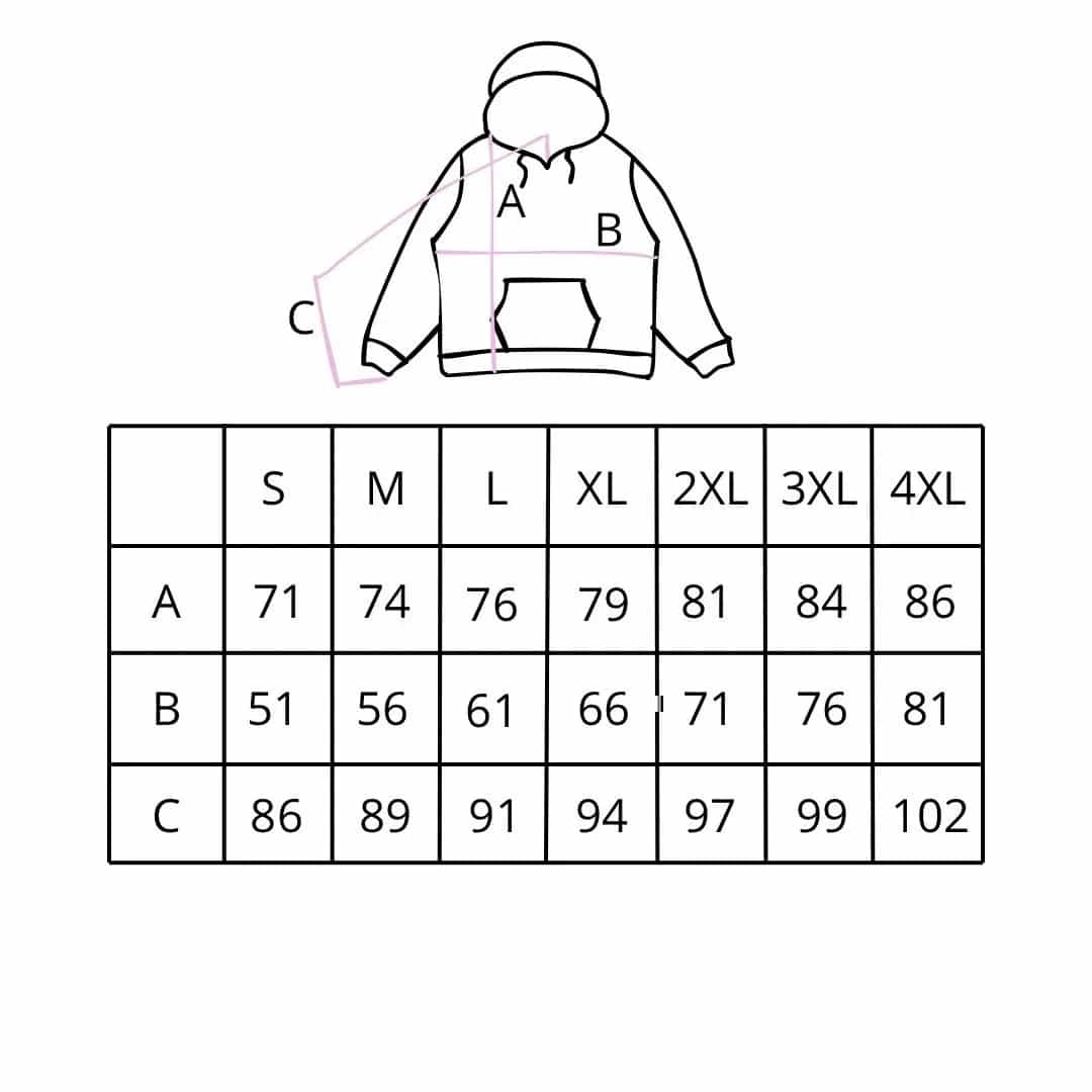 Tabela rozmiarów bluzy z kapturem